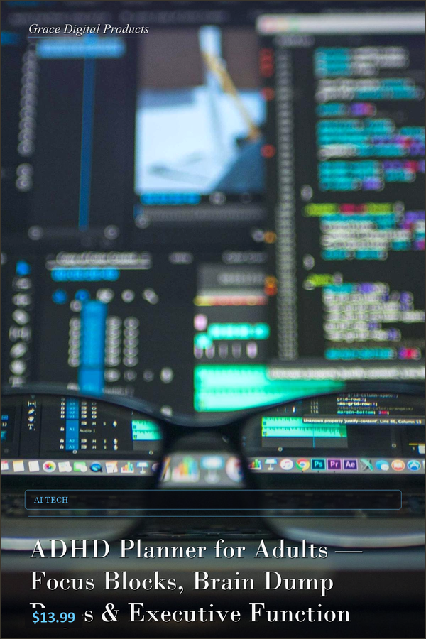 ADHD Planner for Adults — Focus Blocks, Brain Dump Pages & Executive Function Tools — Grace Digital Products | Instant Digital Download