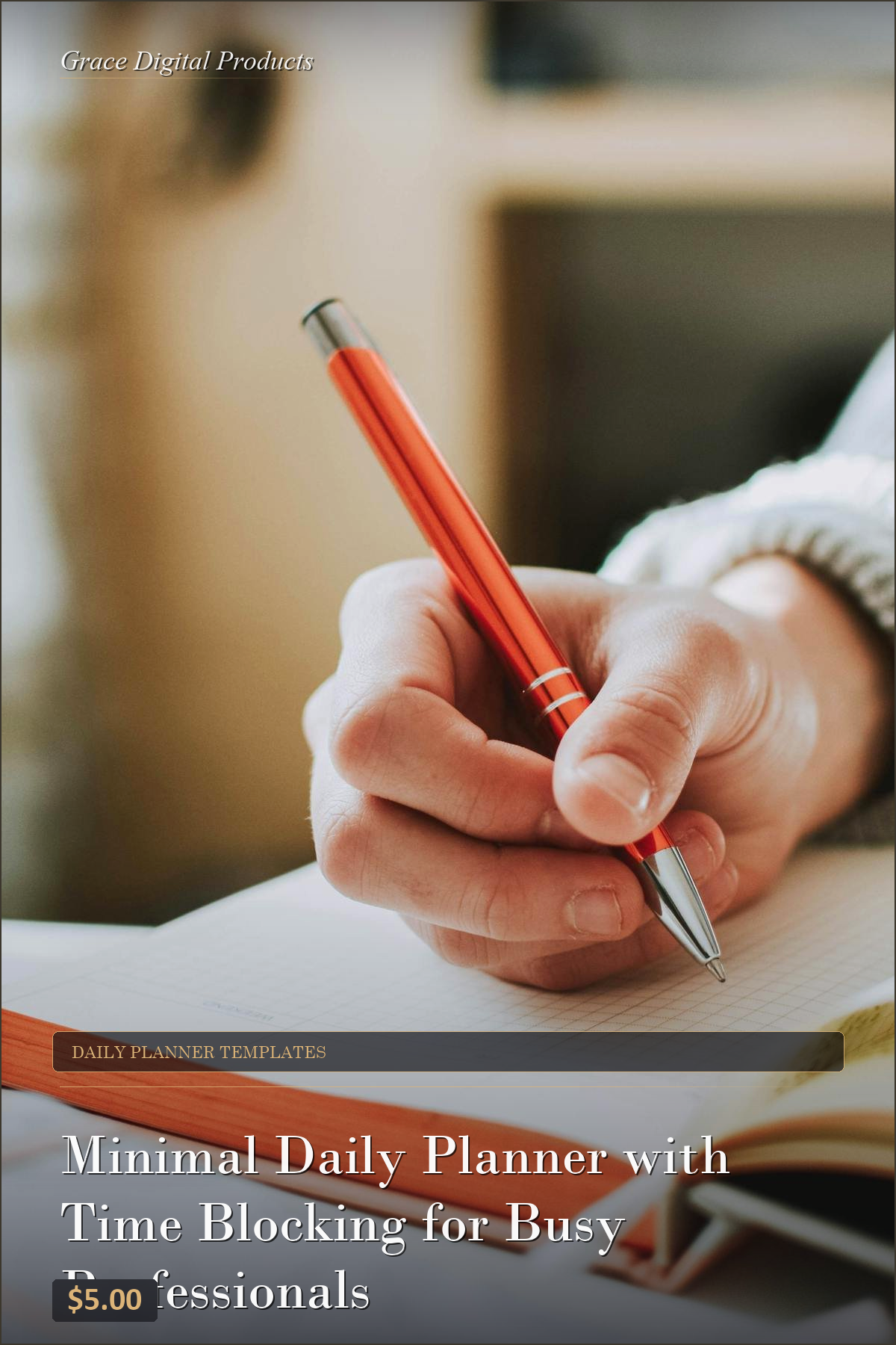 Minimal Daily Planner with Time Blocking for Busy Professionals — Grace Digital Products | Instant Digital Download